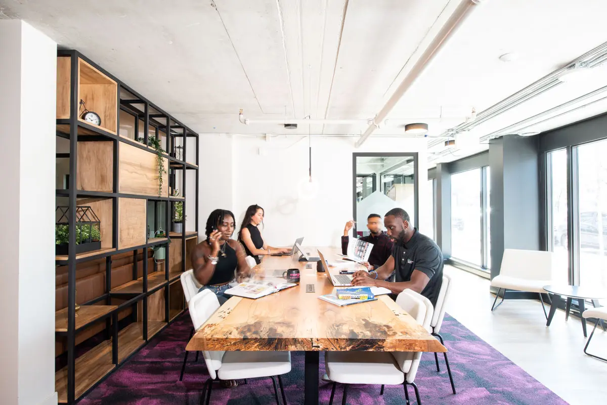 people working at table